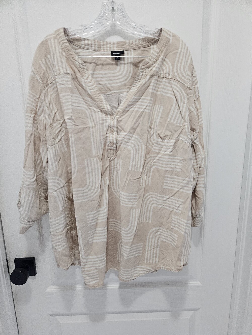 Torrid Harper 3/4 Sleeve Pullover Blouse Top Cream White Tan Beige
